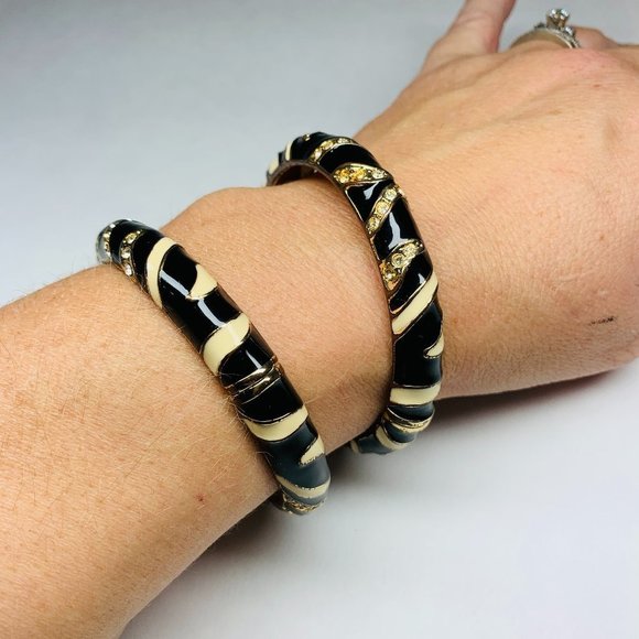 Vintage Bracelets | Animal Print | Gold-Toned Enamel and Rhinestones - Picture 2 of 3